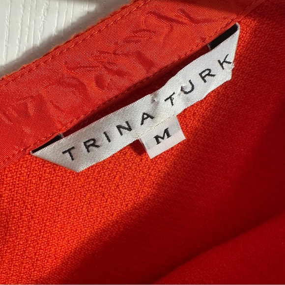 Trina Turk orange striped top, 3/4 slv, size medium, fringe, nubby, fall - Picture 7 of 9